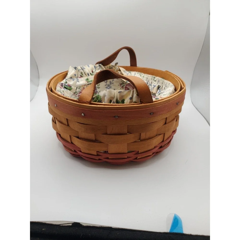 Longaberger Round Double Handle Basket Rose‎ Floral Liner & Protector